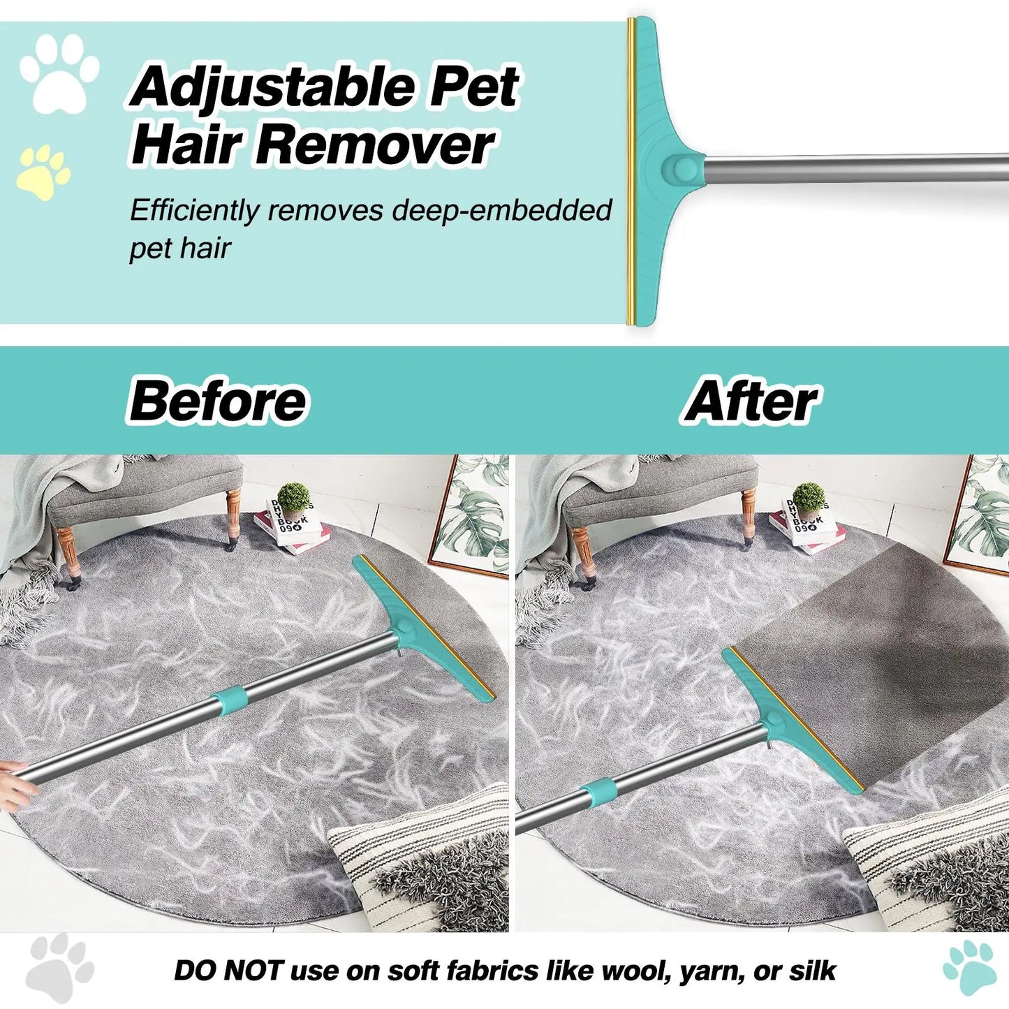 Adjustable Cat Hair Remover and Pet Cleaning Brush - Effective Tool for Carpet Hair Removal