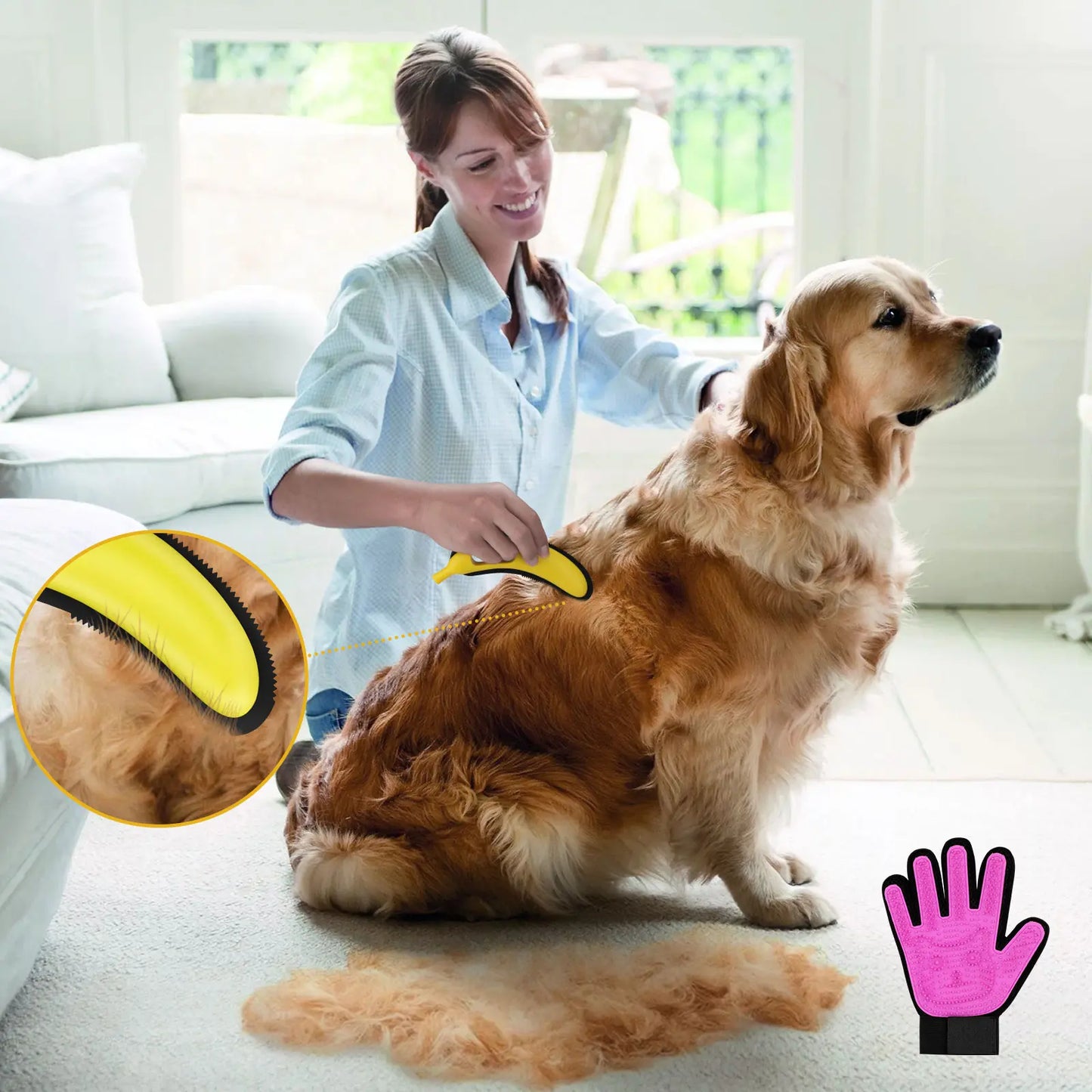 Adjustable Cat Hair Remover and Pet Cleaning Brush - Effective Tool for Carpet Hair Removal