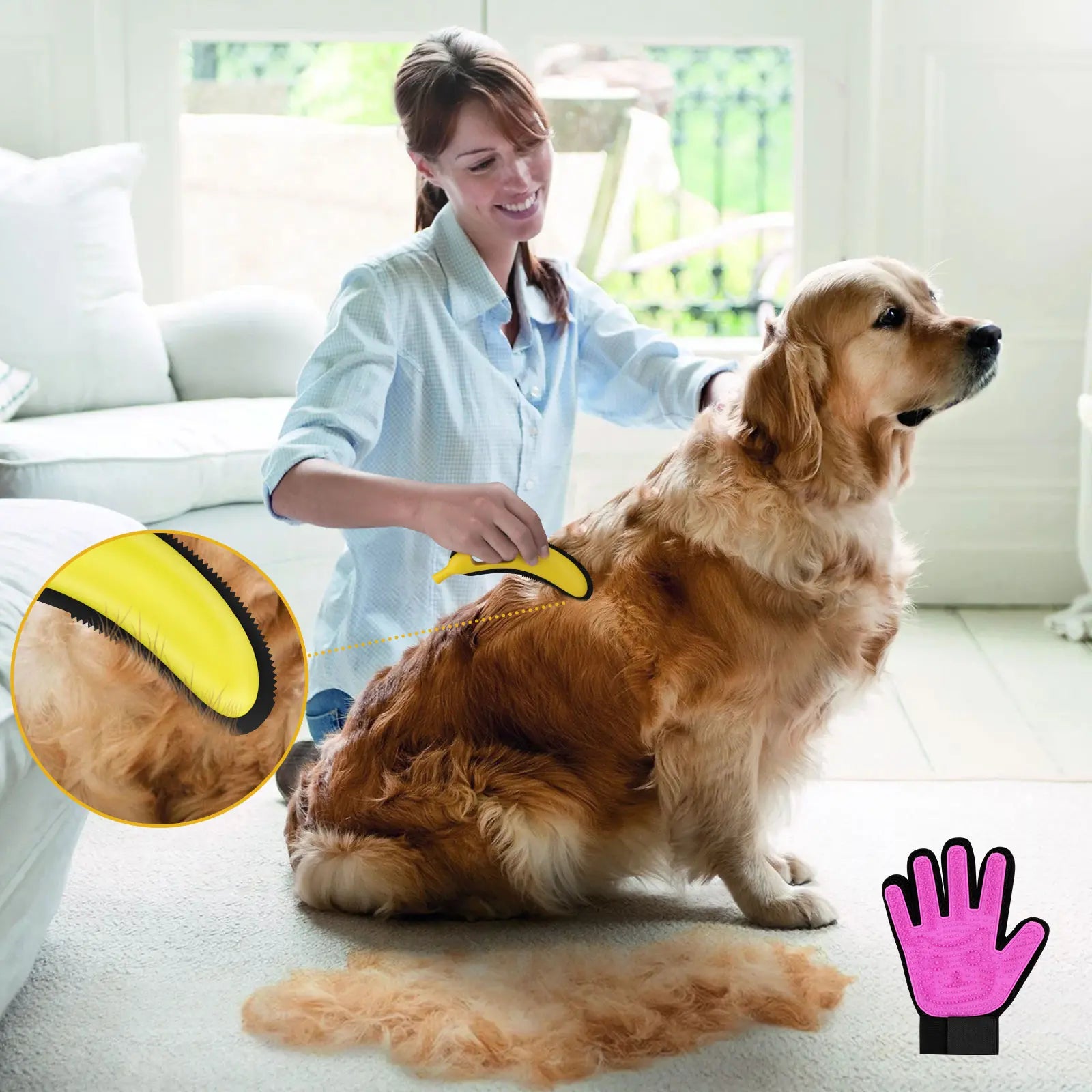 Adjustable Cat Hair Remover and Pet Cleaning Brush - Effective Tool for Carpet Hair Removal