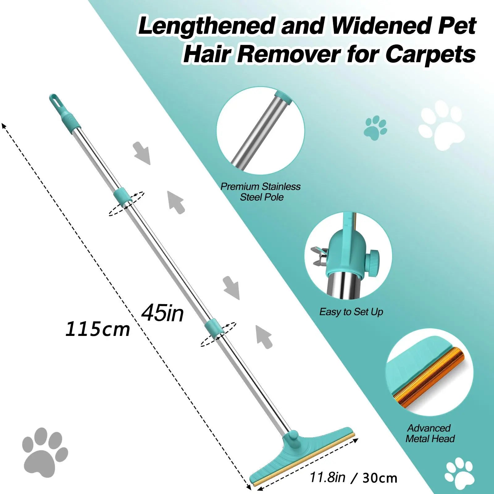 Adjustable Cat Hair Remover and Pet Cleaning Brush - Effective Tool for Carpet Hair Removal