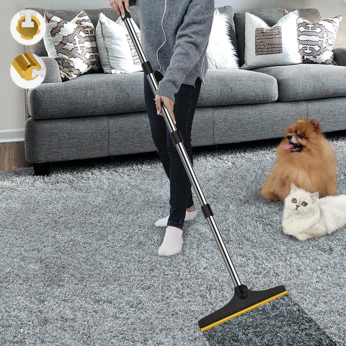 Adjustable Cat Hair Remover and Pet Cleaning Brush - Effective Tool for Carpet Hair Removal