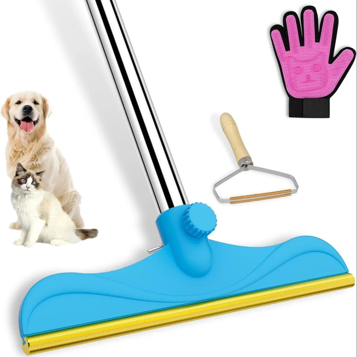Adjustable Cat Hair Remover and Pet Cleaning Brush - Effective Tool for Carpet Hair Removal