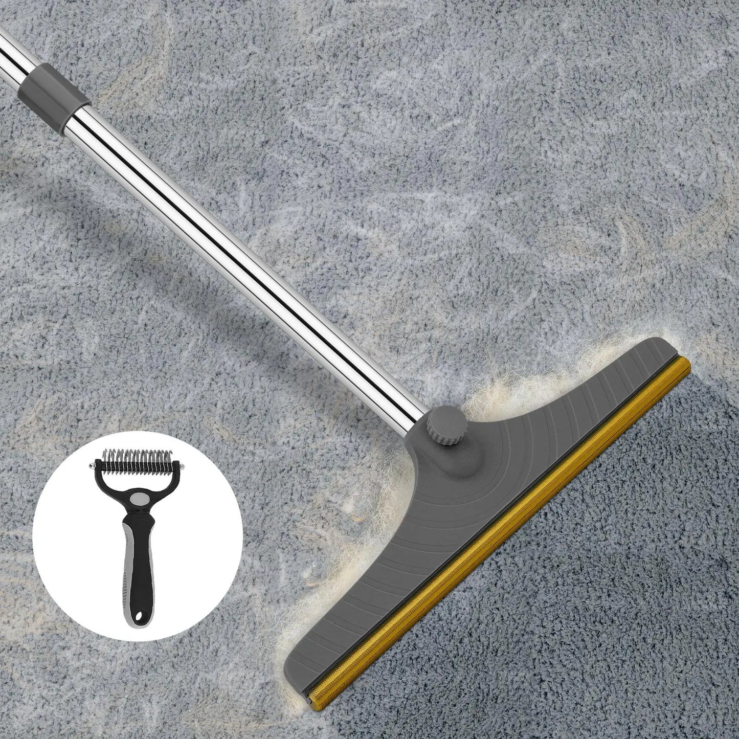 Adjustable Cat Hair Remover and Pet Cleaning Brush - Effective Tool for Carpet Hair Removal