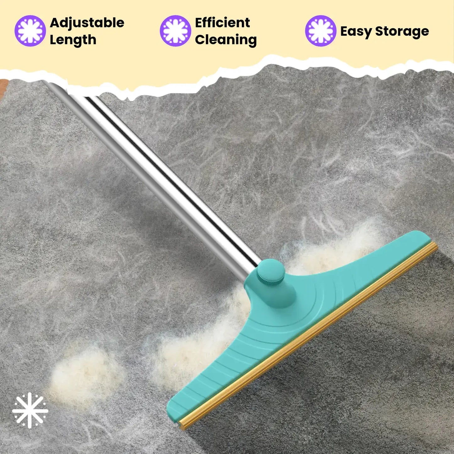 Adjustable Cat Hair Remover and Pet Cleaning Brush - Effective Tool for Carpet Hair Removal