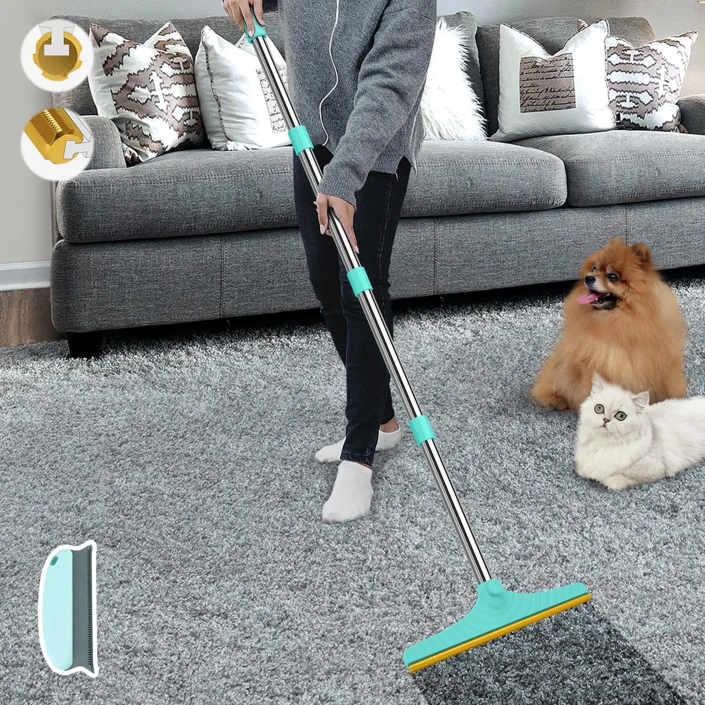 Adjustable Cat Hair Remover and Pet Cleaning Brush - Effective Tool for Carpet Hair Removal