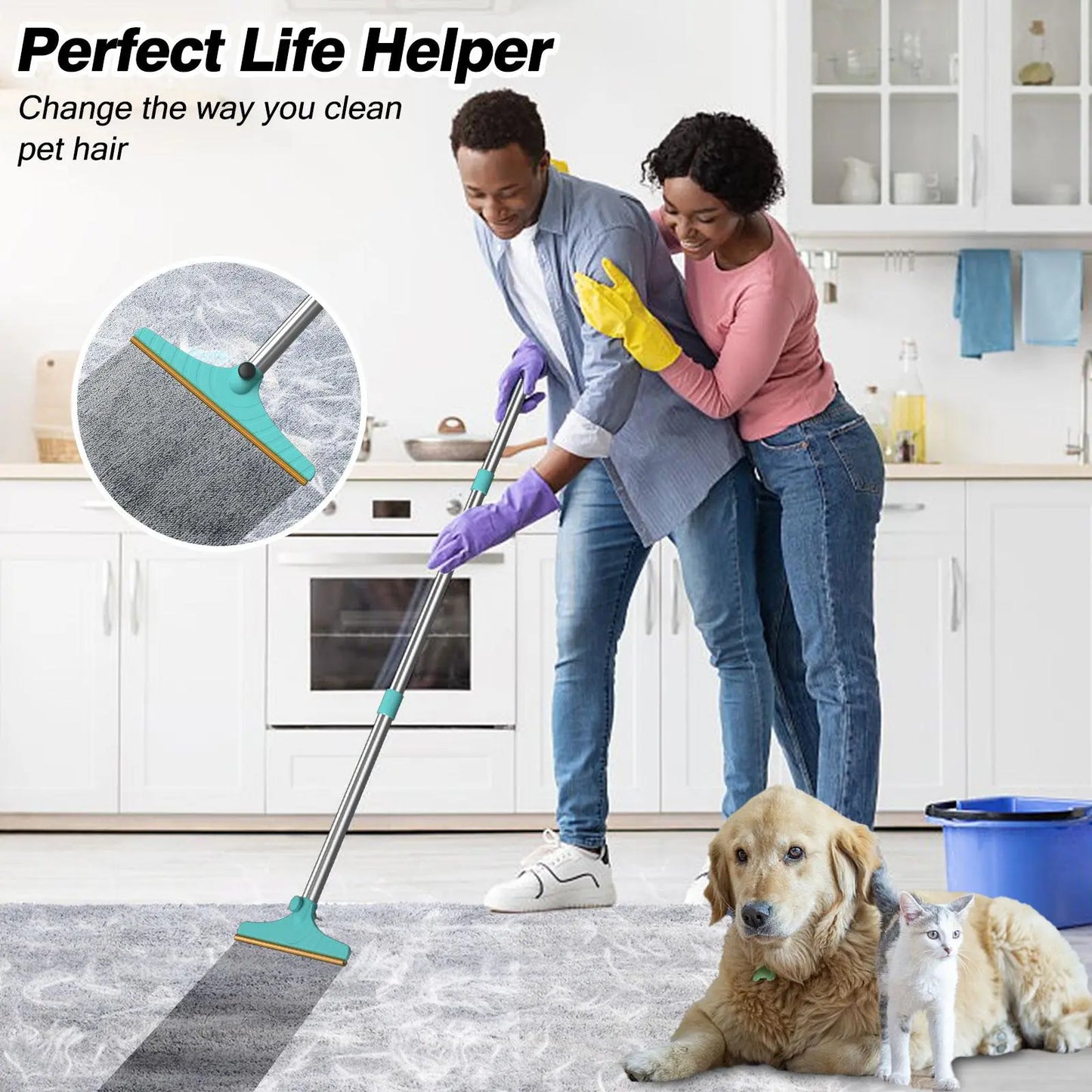 Adjustable Cat Hair Remover and Pet Cleaning Brush - Effective Tool for Carpet Hair Removal
